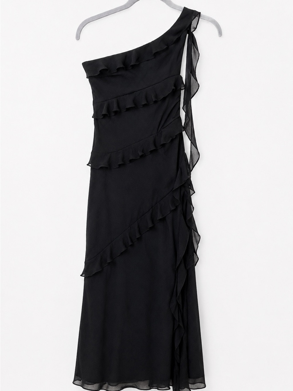 NWT PrettyLittleThing Tall Black One Shoulder Ruffle Maxi Dress Formal Evening - Picture 6 of 13